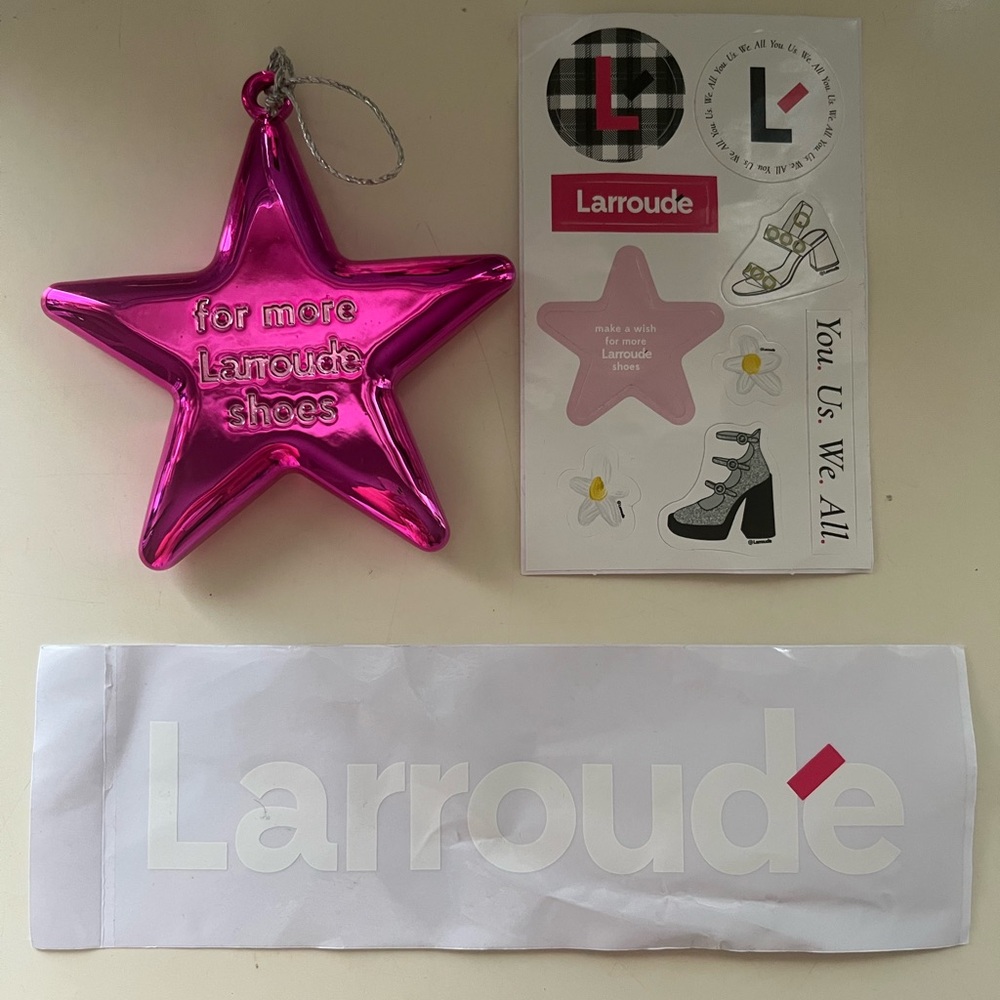 Larroude Metallic Pink Star Ornament “Make a Wish for Larroude Shoes” & Stickers